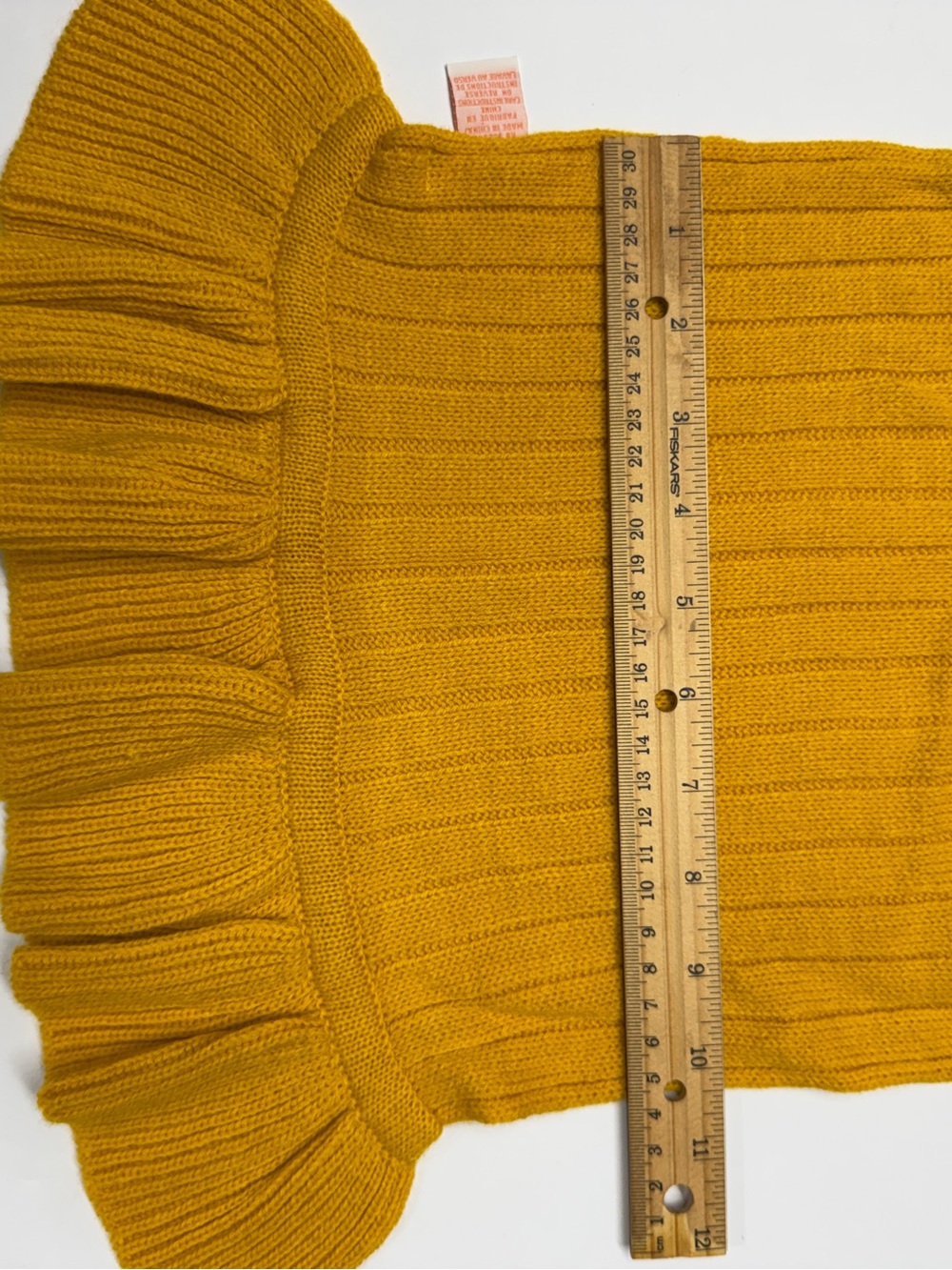 Dark Yellow Ruffles-Trim Knit Scarf - Picture 7 of 10